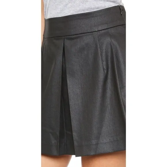 $195 NWT 3x1 NYC PLEATED MINI SKIRT~COATED DENIM~FAUX LEATHER LIKE~JET BLACK~XS
