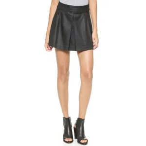 $195 NWT 3x1 NYC PLEATED MINI SKIRT~COATED DENIM~FAUX LEATHER LIKE~JET BLACK~XS
