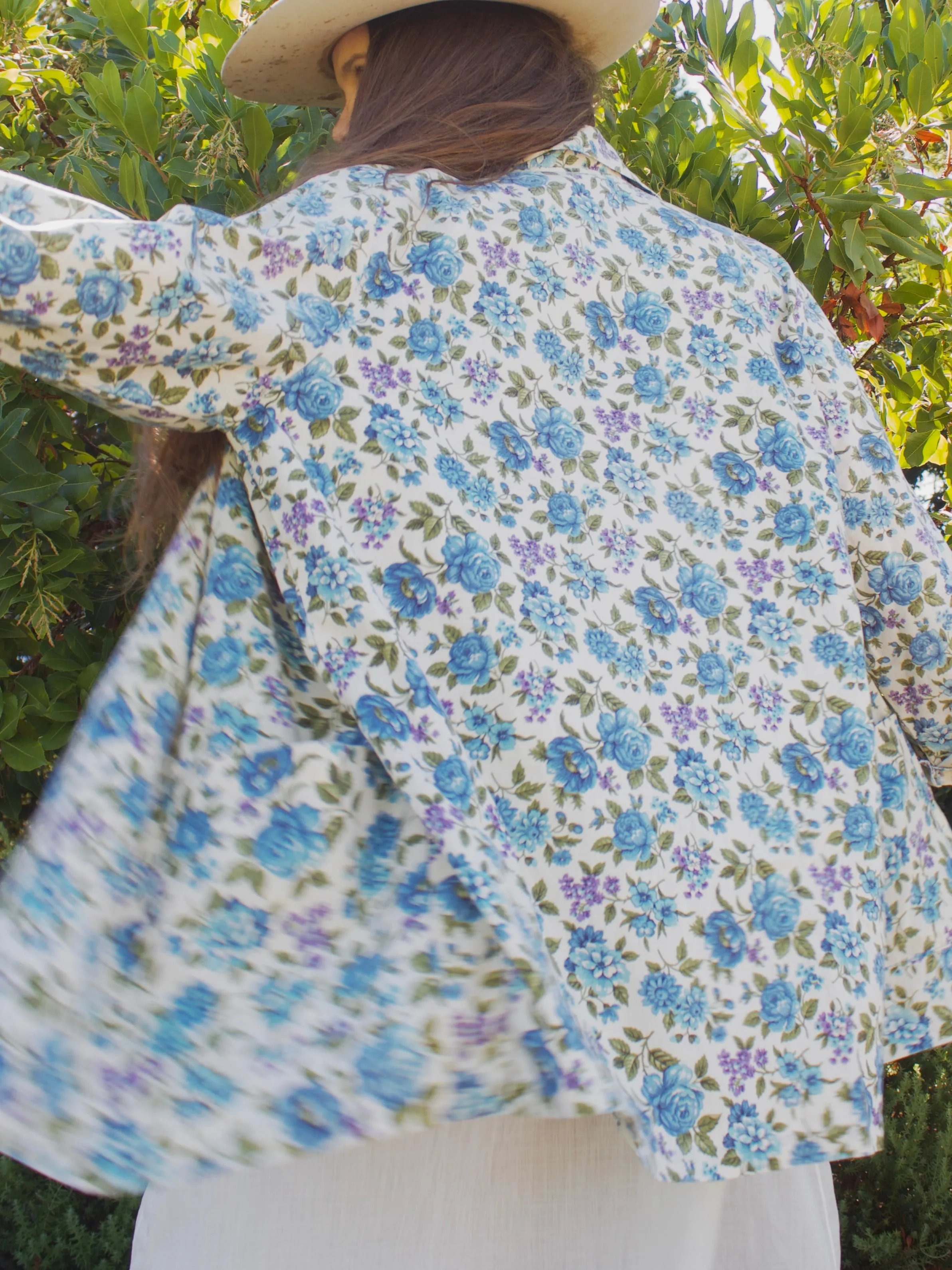 1950s Linen Blend Floral Print Smock