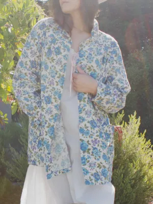 1950s Linen Blend Floral Print Smock