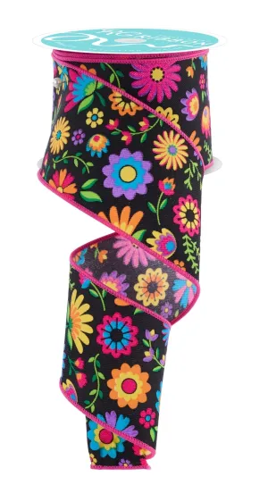 2.5" Fiesta Florals: Black, Multi (10 Yards) RGF1588