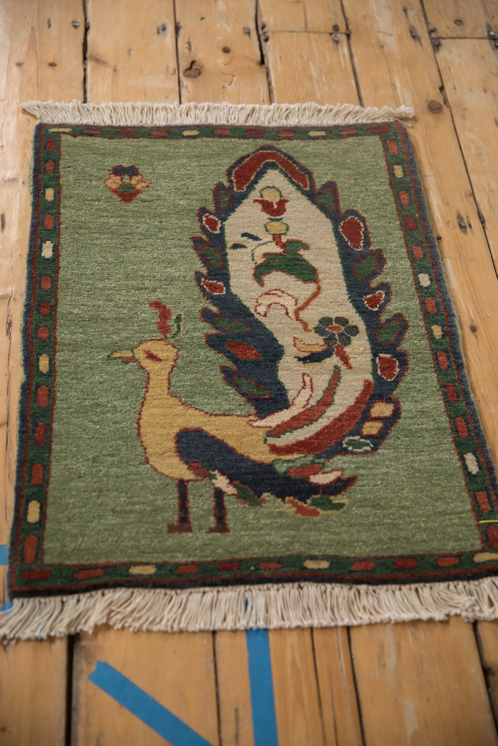 2x2.5 Vintage Pictorial Armenian Peacock Design Square Rug Mat