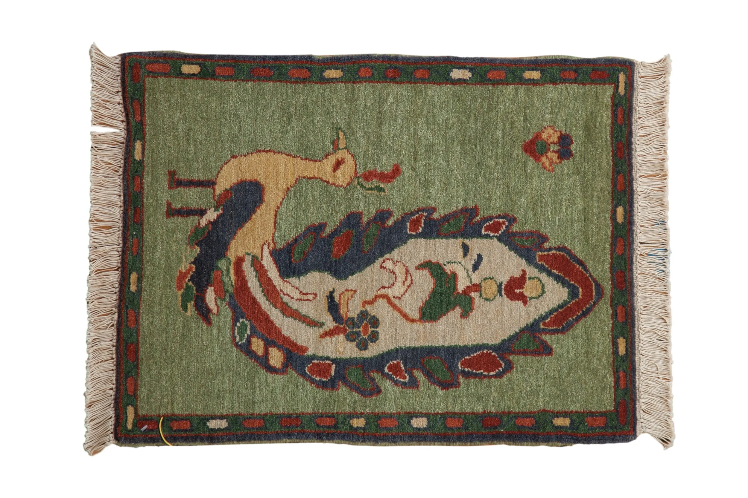 2x2.5 Vintage Pictorial Armenian Peacock Design Square Rug Mat