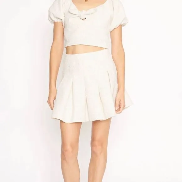 4Sienna Esma Pleated Textured Tweed Mini A-Line Skater Skirt Ivory Women XS