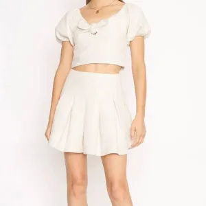 4Sienna Esma Pleated Textured Tweed Mini A-Line Skater Skirt Ivory Women XS