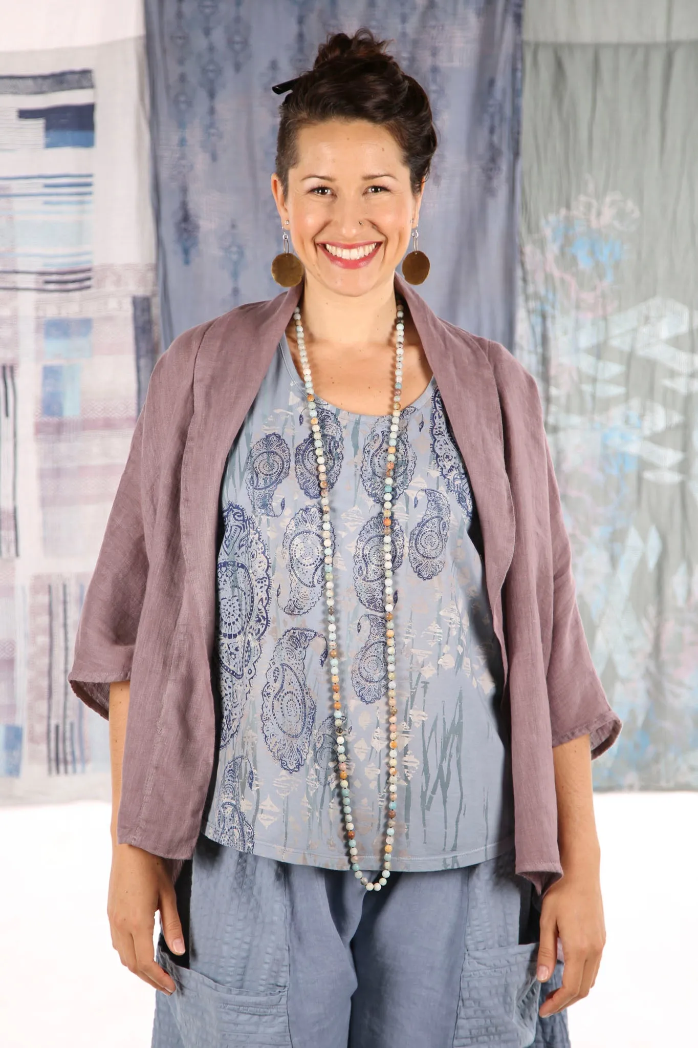5230-Linen Boxy Cardi Plum Haze-Light Tones Tree of Life-P