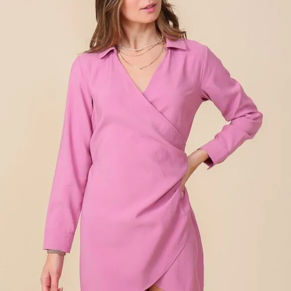 #55 - JULIE LONG SLEEVE COLLARED MINI DRESS - MAUVE COLOUR