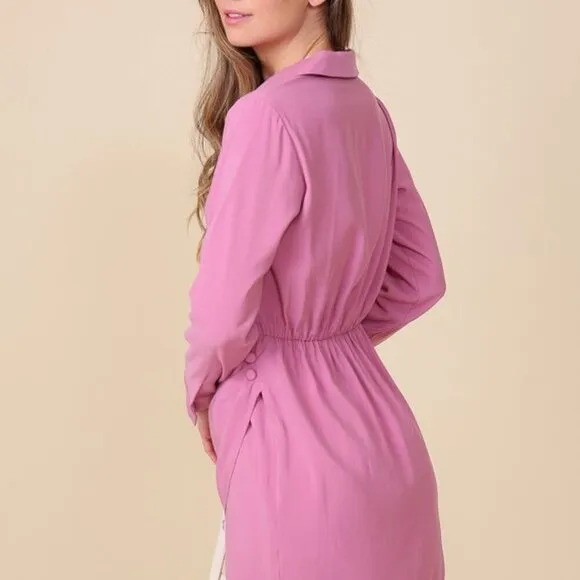 #55 - JULIE LONG SLEEVE COLLARED MINI DRESS - MAUVE COLOUR