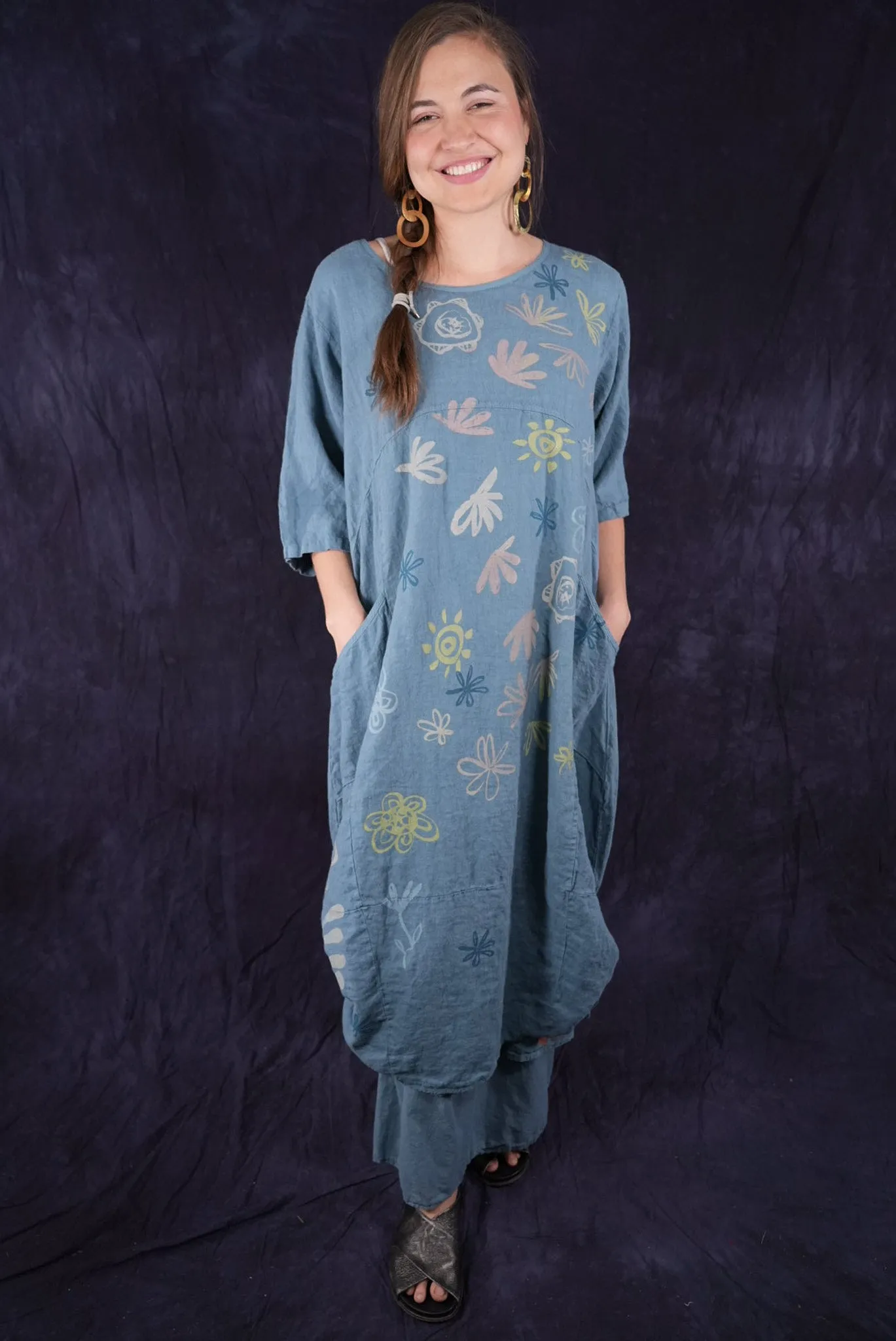 7221 Lucky Linen Dress Sea-P