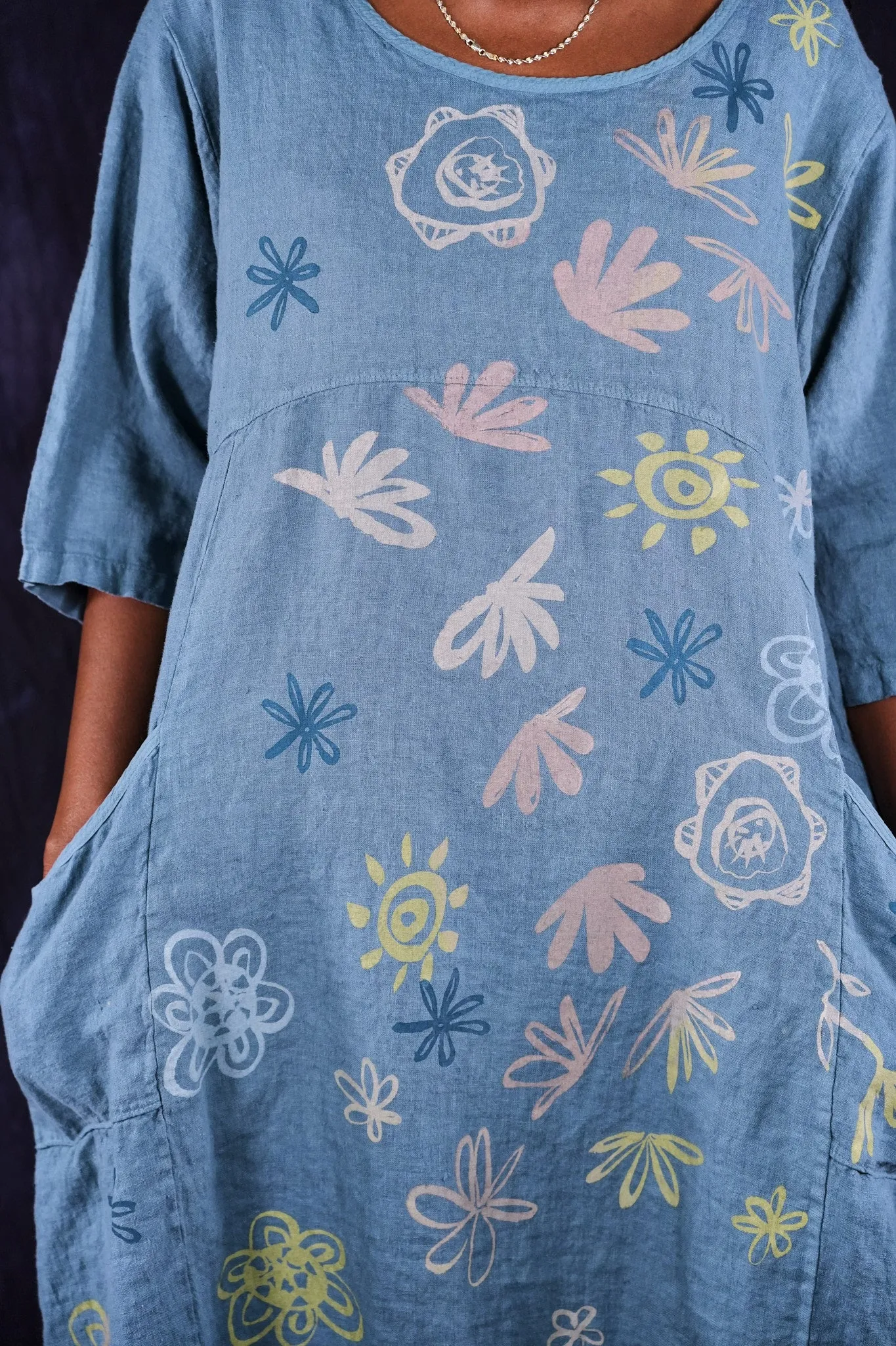 7221 Lucky Linen Dress Sea-P