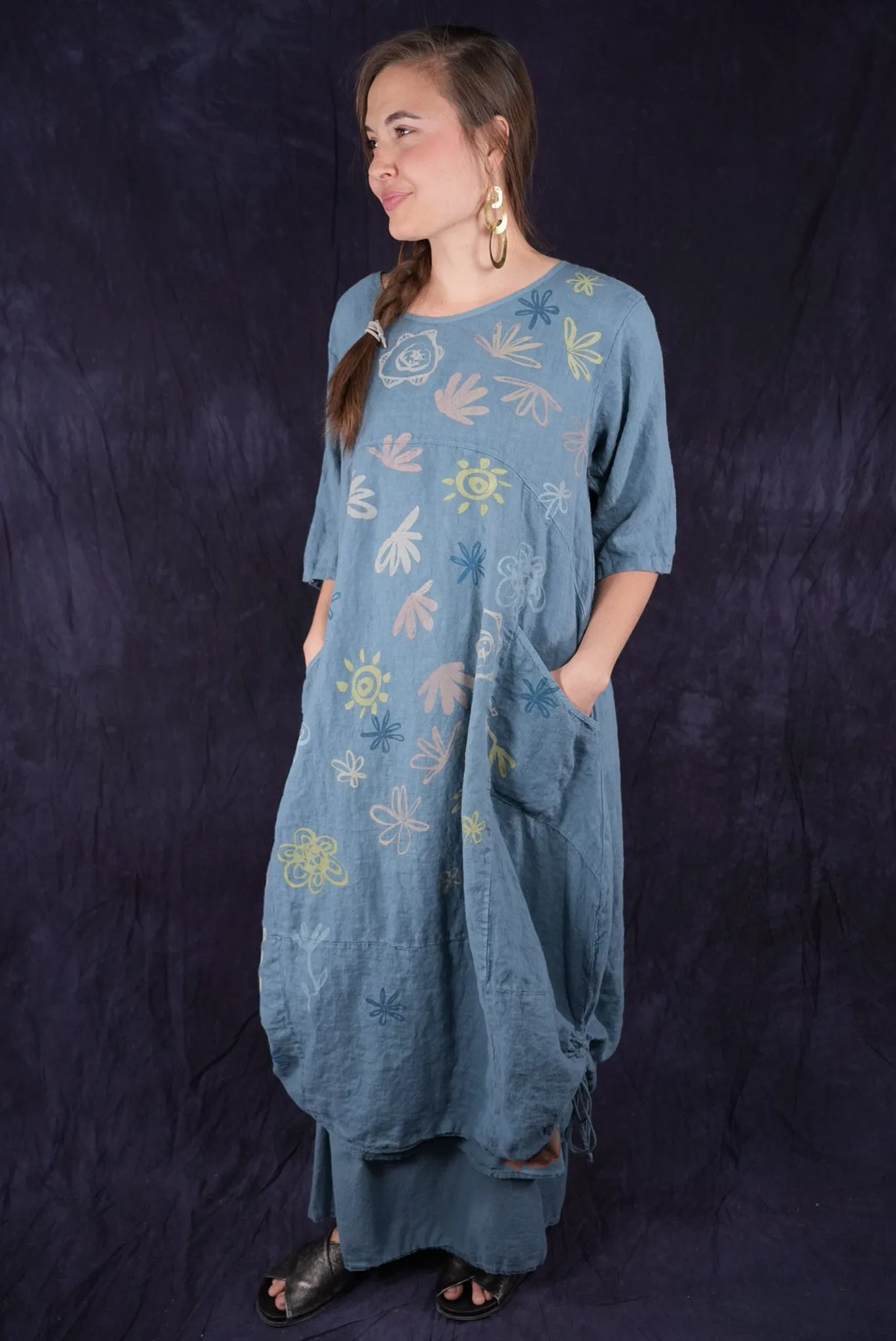 7221 Lucky Linen Dress Sea-P