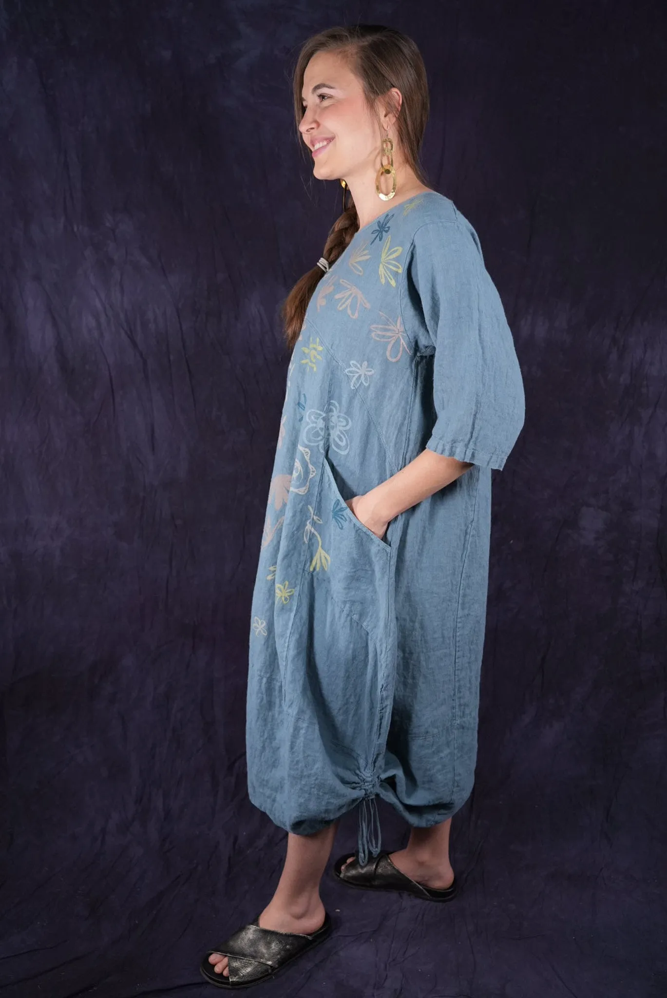 7221 Lucky Linen Dress Sea-P