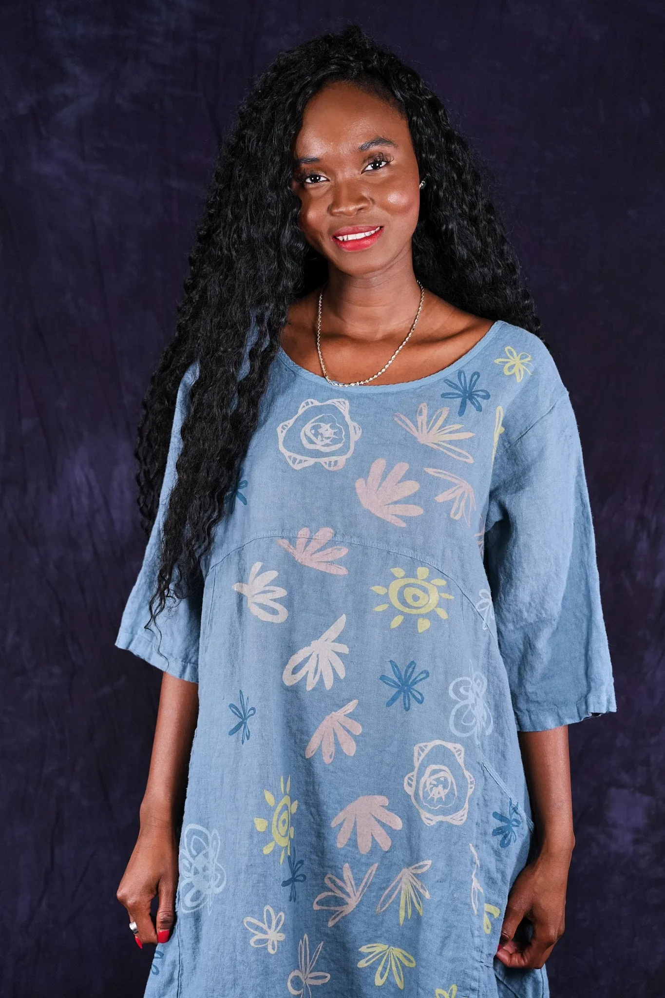 7221 Lucky Linen Dress Sea-P