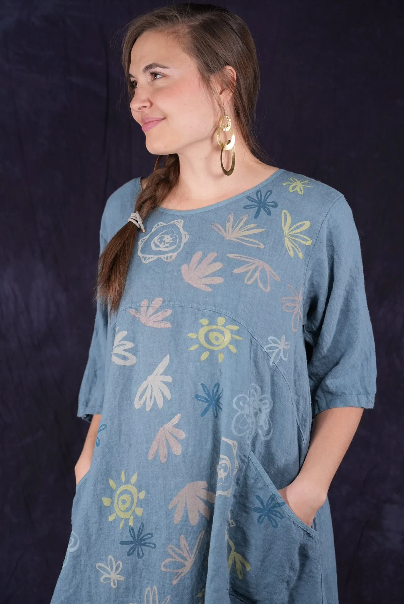 7221 Lucky Linen Dress Sea-P
