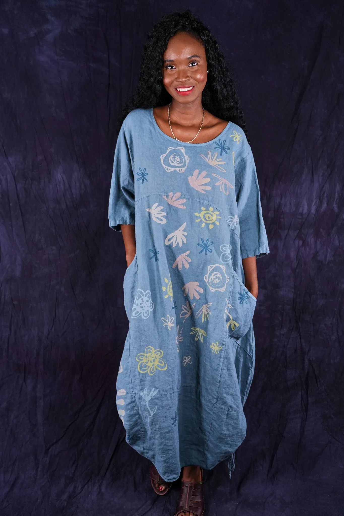 7221 Lucky Linen Dress Sea-P