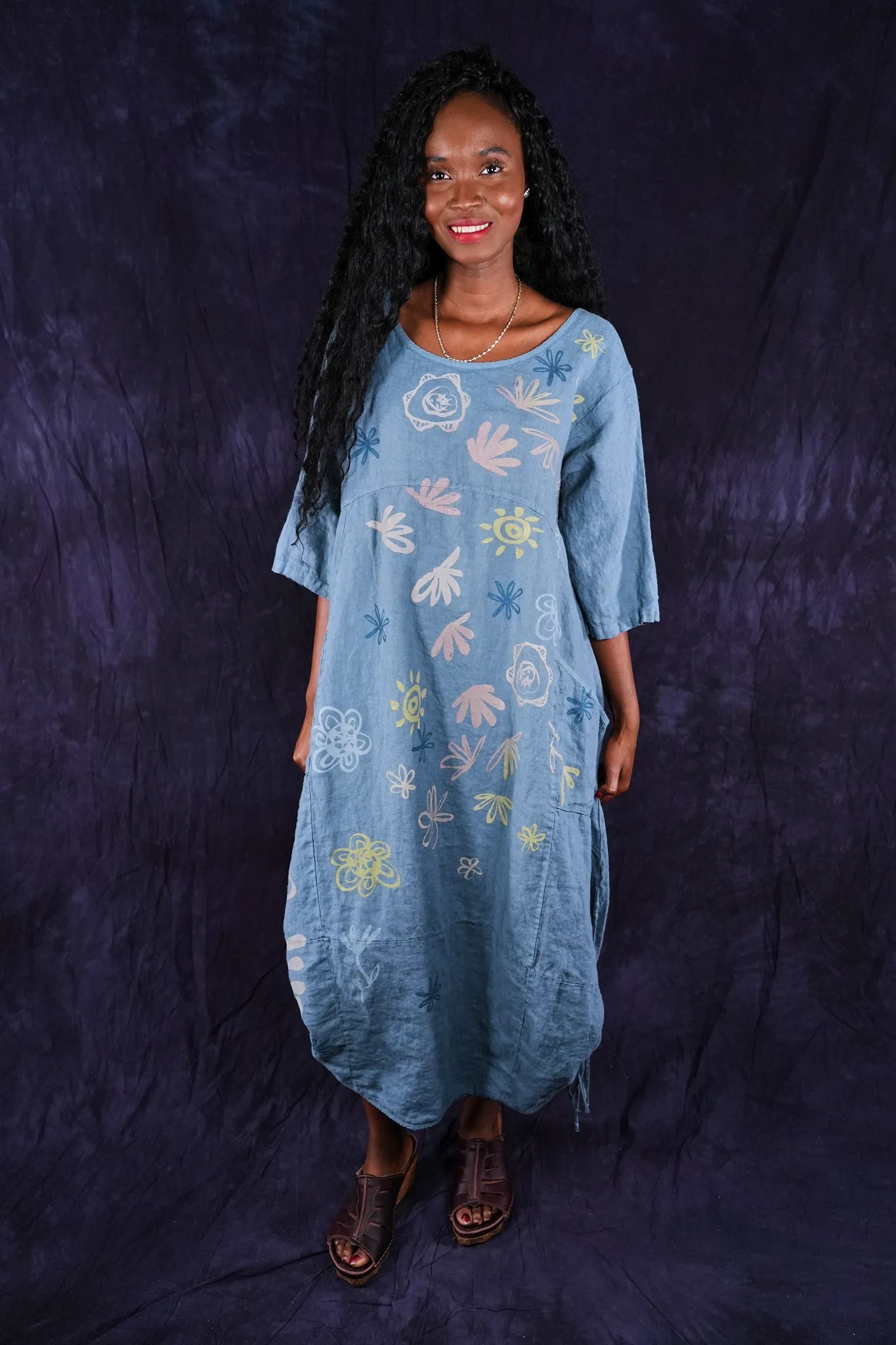 7221 Lucky Linen Dress Sea-P
