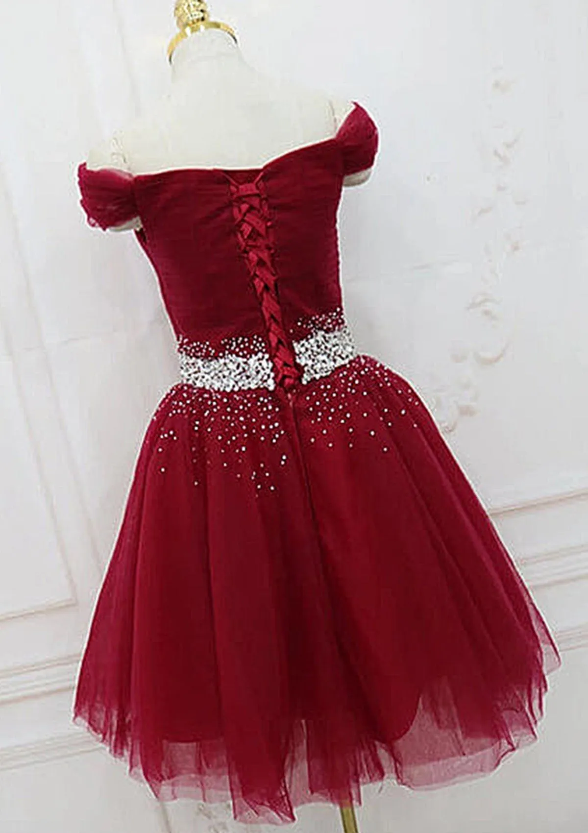 A-line Off Shoulder Sleeveless Lilac Tulle Short Mini Homecoming Dress, Pleated Beading