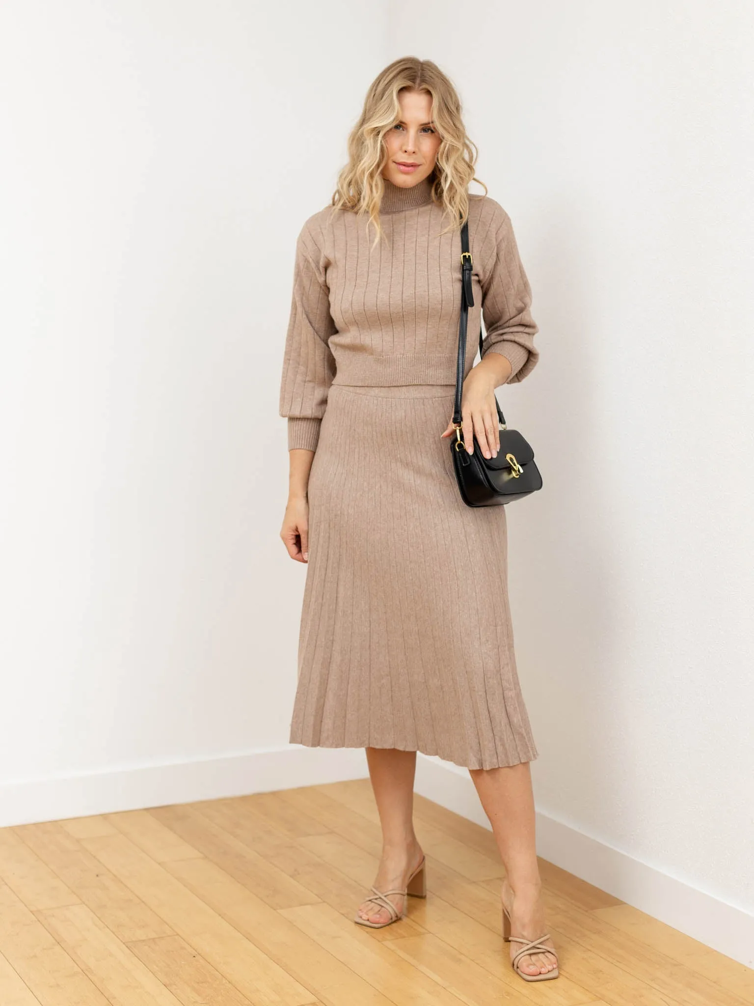 A-Line Pleated Sweater Midi Skirt