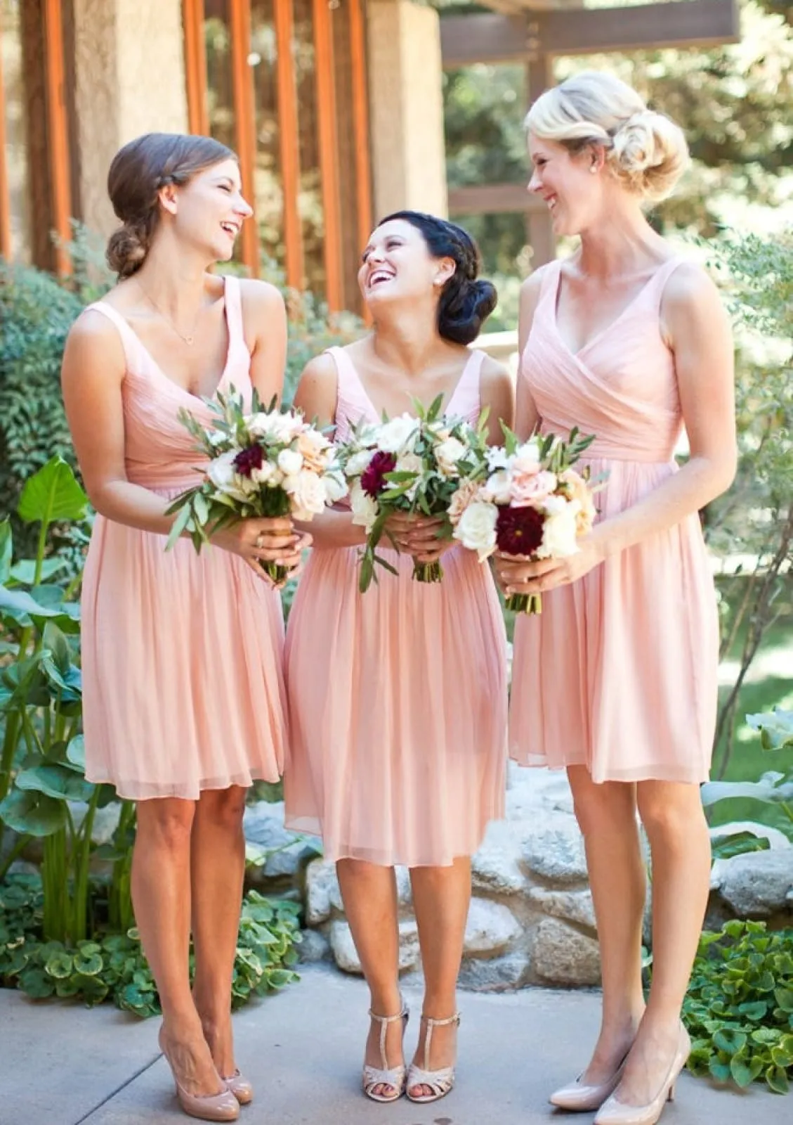 A-line V Neck Sleeveless Short Chiffon Homecoming Dress Bridesmaid Dress