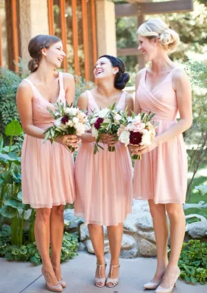 A-line V Neck Sleeveless Short Chiffon Homecoming Dress Bridesmaid Dress