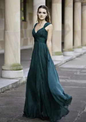 A-line V Neck Straps Floor-Length Chiffon Wedding Party Bridesmaid Dress, Pleated