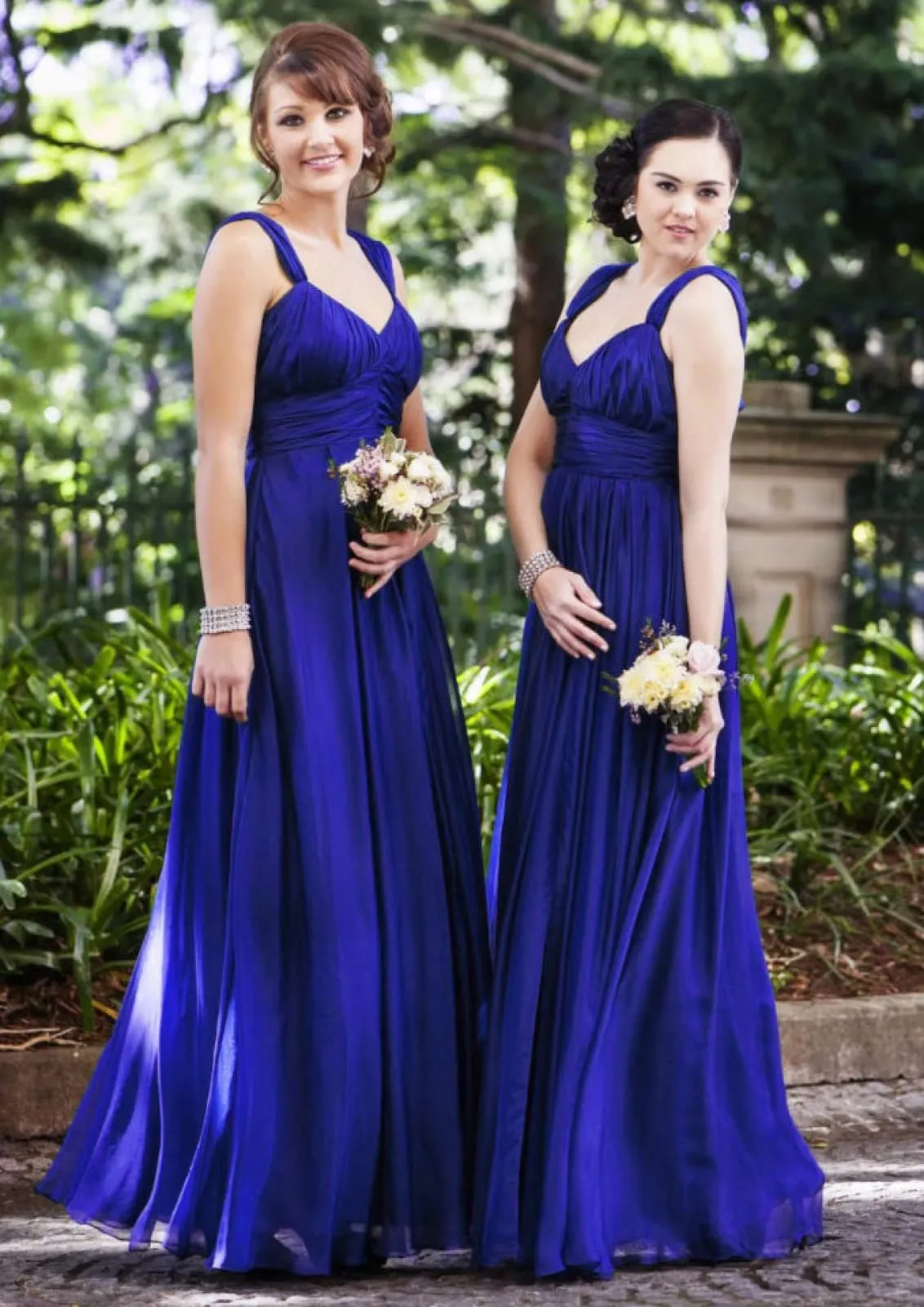 A-line V Neck Straps Floor-Length Chiffon Wedding Party Bridesmaid Dress, Pleated