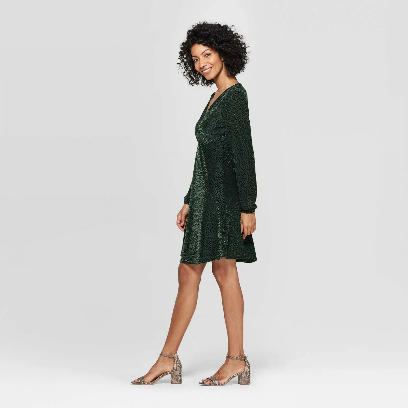 A New Day Women's Long Sleeve V-Neck Velour A-Line Dress