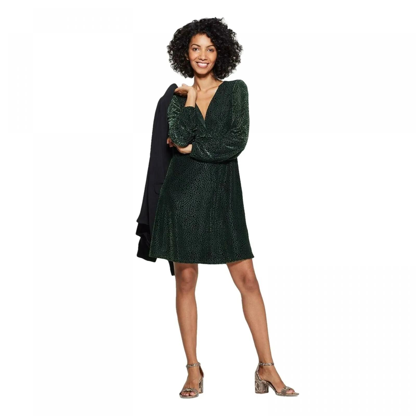 A New Day Women's Long Sleeve V-Neck Velour A-Line Dress