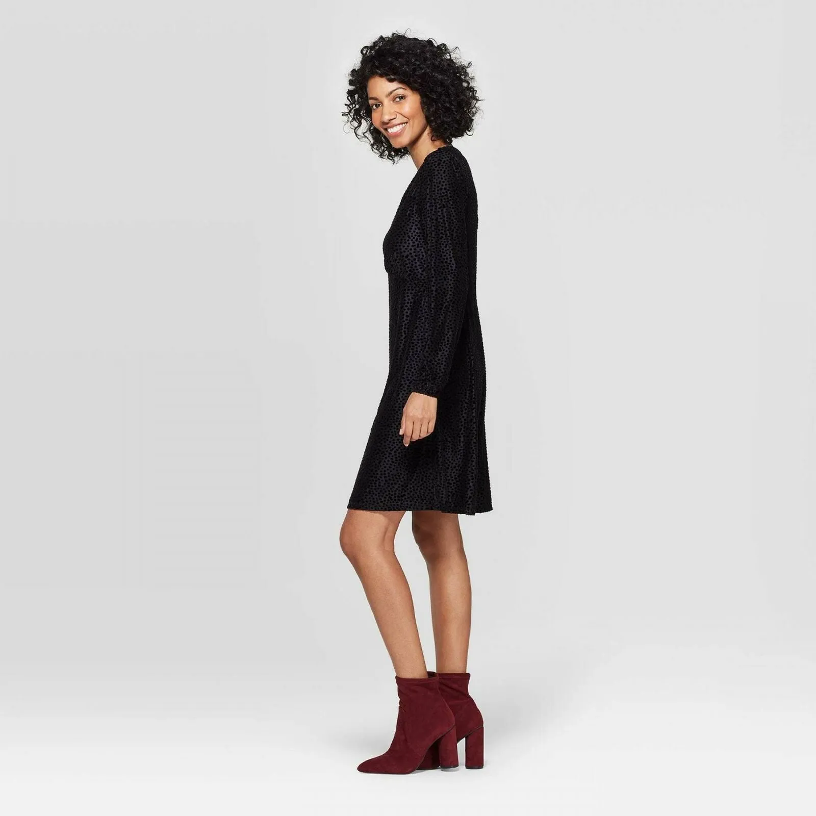 A New Day Women's Long Sleeve V-Neck Velour A-Line Dress