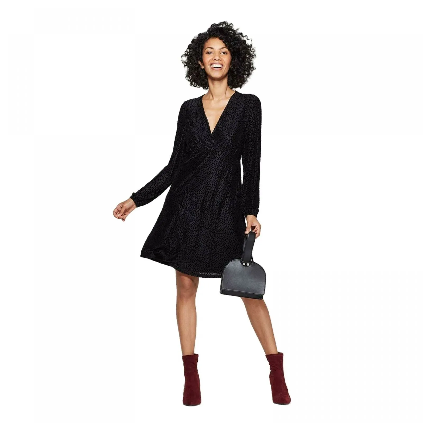 A New Day Women's Long Sleeve V-Neck Velour A-Line Dress