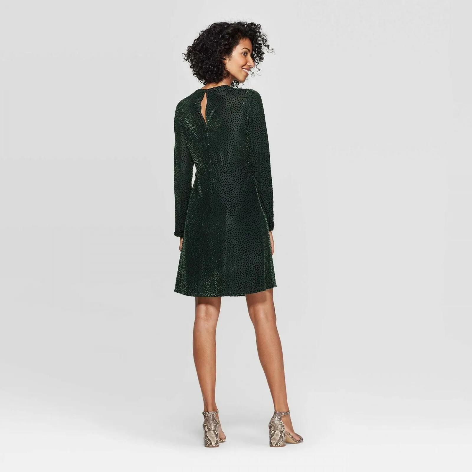 A New Day Women's Long Sleeve V-Neck Velour A-Line Dress