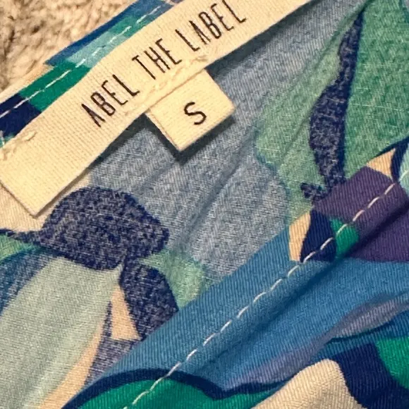 Abel the Label Anthropologie Blue Floral Boho Smocked V Neck Maxi Dress Size S