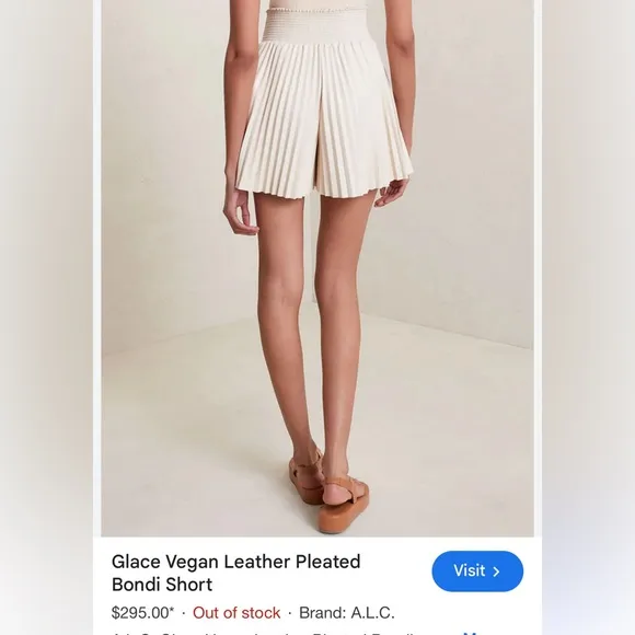 ALC Bondi Vegan Leather Pleated Mini Shorts Skort like Neutral Nude Faux Leather