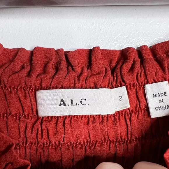 A.L.C. Mini Pleated Skirt 100% silk in Rust Red color - Size 2