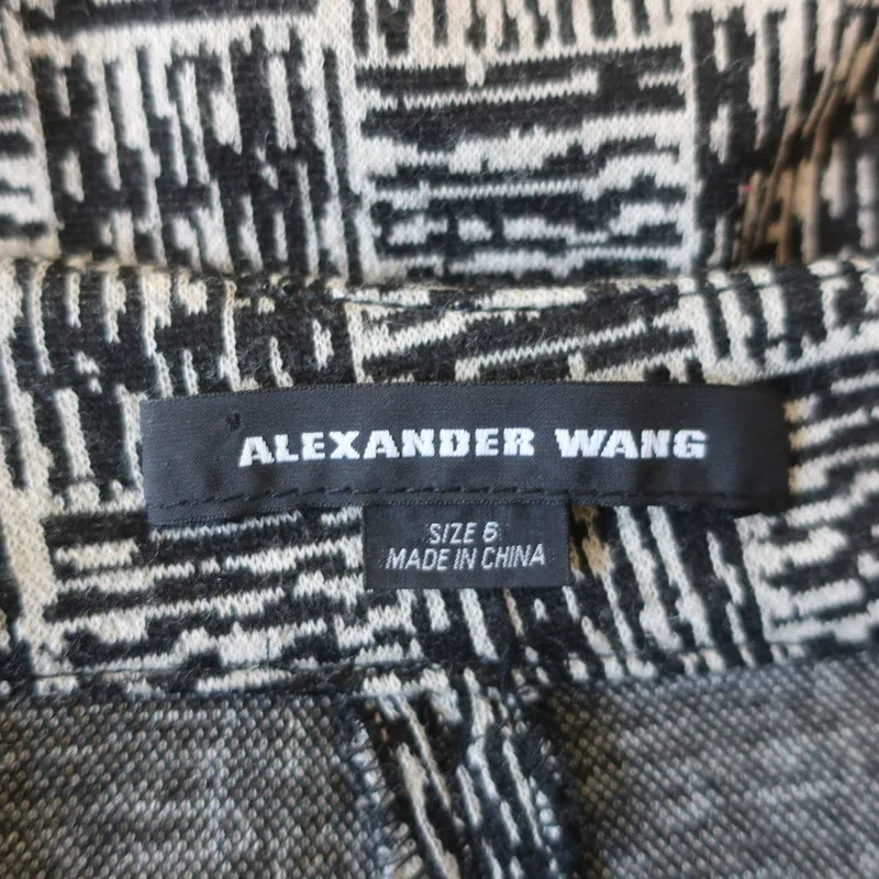 Alexander Wang Pencil Skirt Black/Gray Printed Stretch Wool Size 6