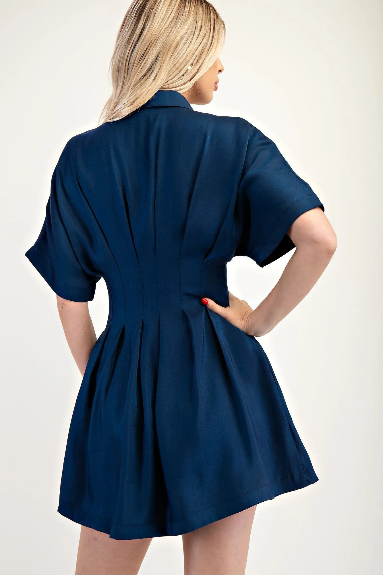 ALEXIS PLEATED WAIST DRESS - NAVY