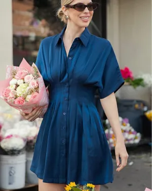 ALEXIS PLEATED WAIST DRESS - NAVY
