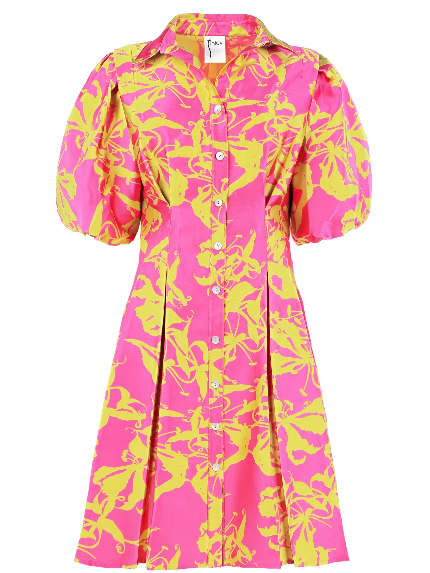 Alicia Tucked Waist Shirt Dress Pink/Citron Jacquard