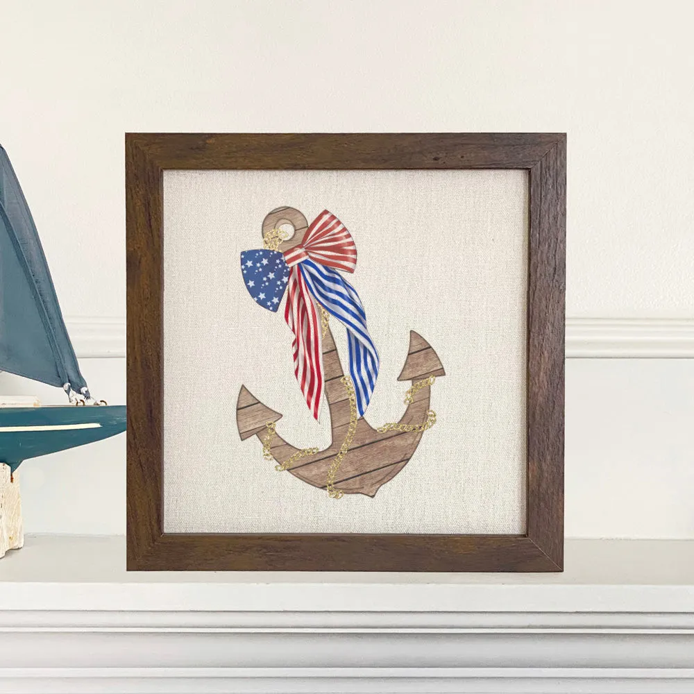 Anchor with Flag Bow - Framed Sign