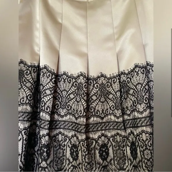 Ann Taylor Cream and Black A-Line Knee-Length Skirt