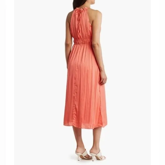 Anne Klein Pleated A-Line Halter Dress in Coral Size 12