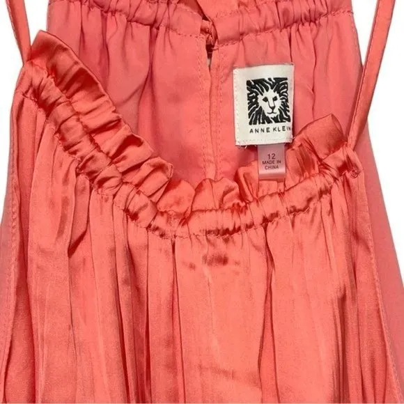 Anne Klein Pleated A-Line Halter Dress in Coral Size 12