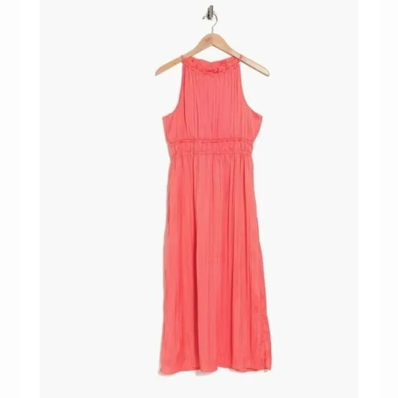 Anne Klein Pleated A-Line Halter Dress in Coral Size 12