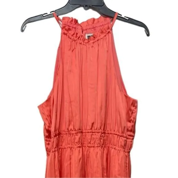 Anne Klein Pleated A-Line Halter Dress in Coral Size 12