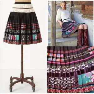 ANTHROPOLOGIE Accordion Pleated Vintage Boho Valea Skirt COREY LYNN CALTER Small