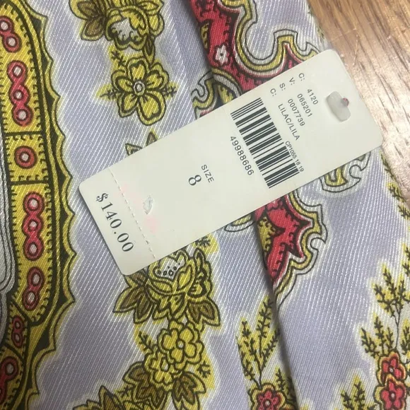 Anthropologie echarpe lilac ornate pleated gold paisley midi skirt size 8