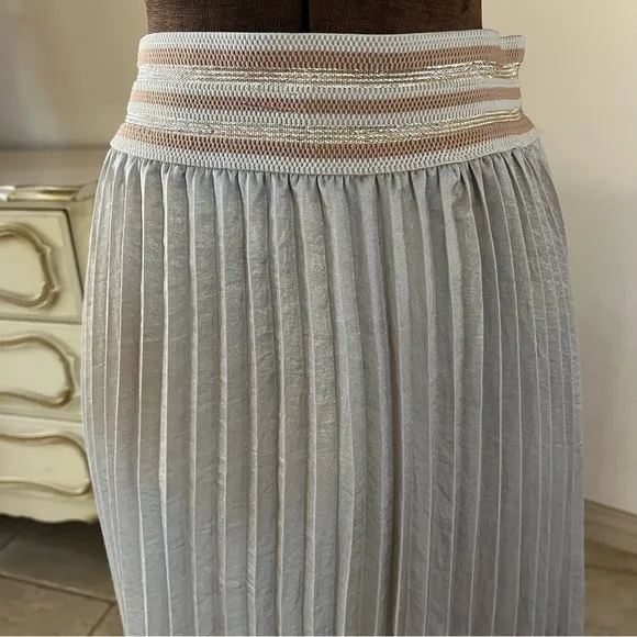 Anthropologie HD in Paris Women's Pleated Gold Banded Maxi Skirt Size M Shimmer