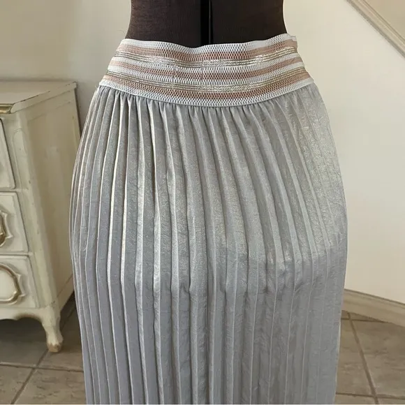 Anthropologie HD in Paris Women's Pleated Gold Banded Maxi Skirt Size M Shimmer