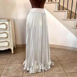 Anthropologie HD in Paris Women's Pleated Gold Banded Maxi Skirt Size M Shimmer
