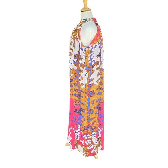 Anthropologie Lorna Silk Dress Sz 0 Maxi Halter Multicolor Boho Artsy Coquette
